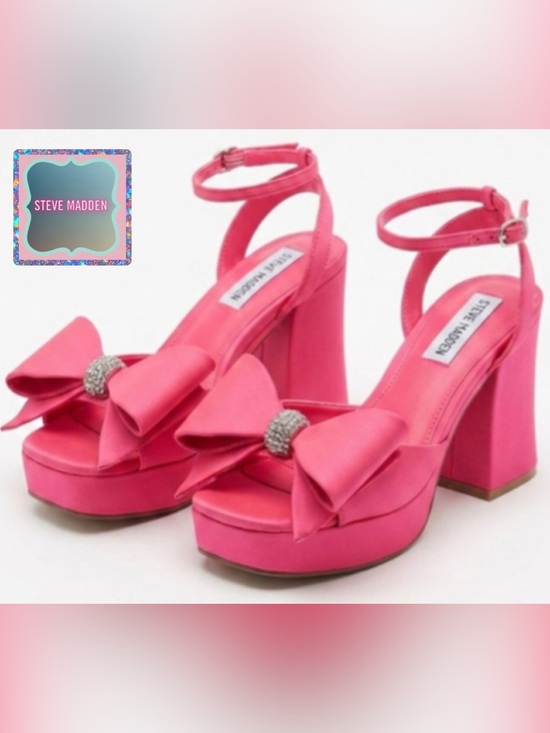 Steve Madden Shoes - NIB Steve Madden Aerin Satin Platform Heels Rhinestone Bow Pink Sz 8 Barbiecore